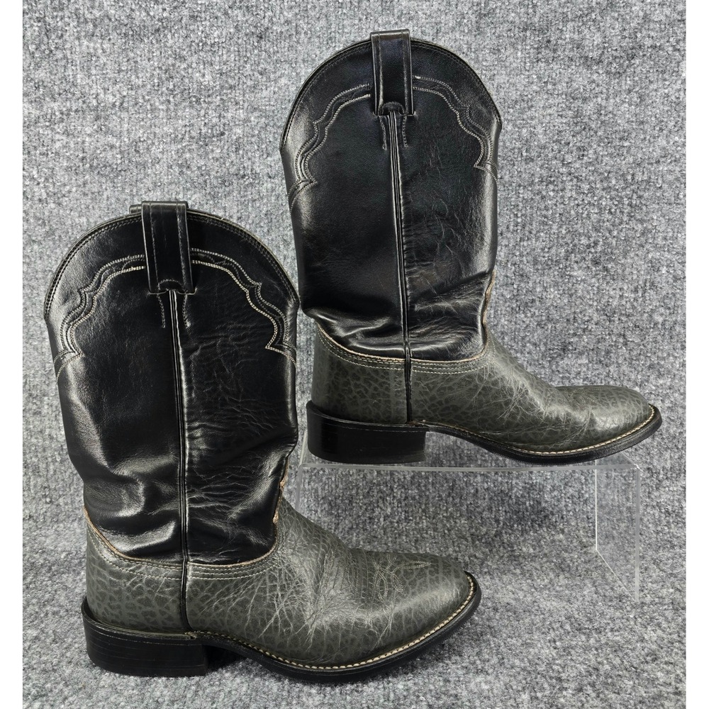Vintage Nocona Cowboy Boots Mens 8 D Black Gray Elephant Print Leather Western